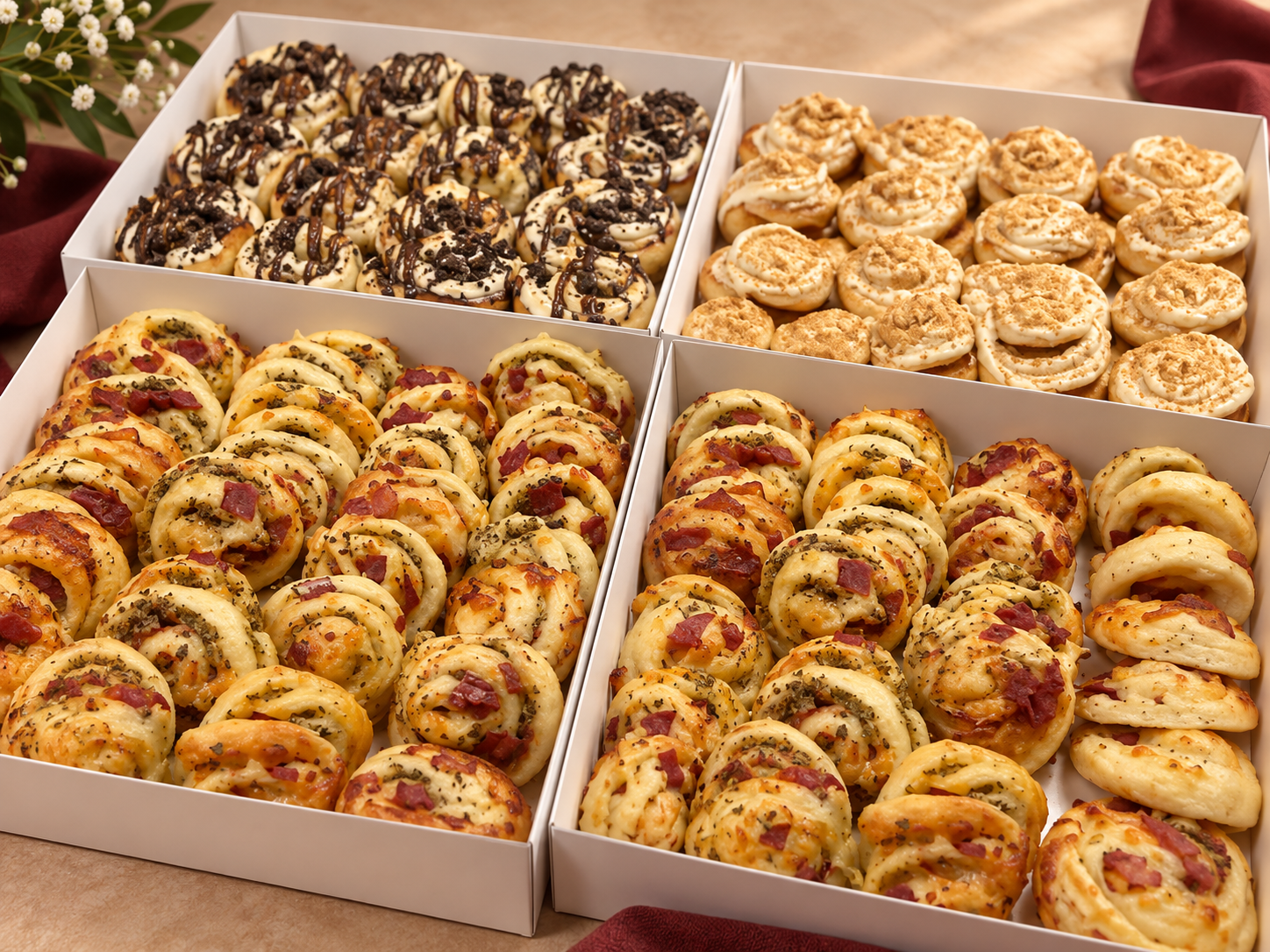Cajas de mini rolls Caela dulces y salados en distintos sabores